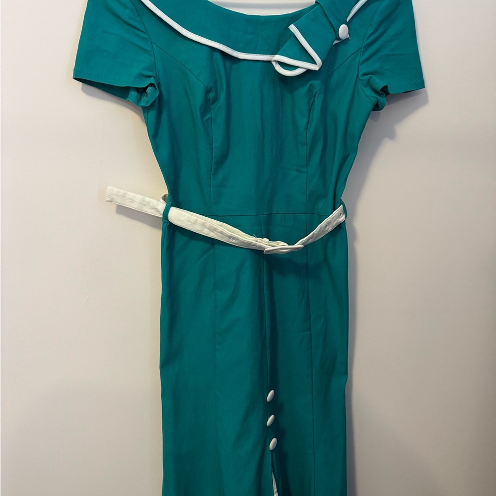 Voodoo Vixen Teal Dress with White Details - Picture 2 of 10
